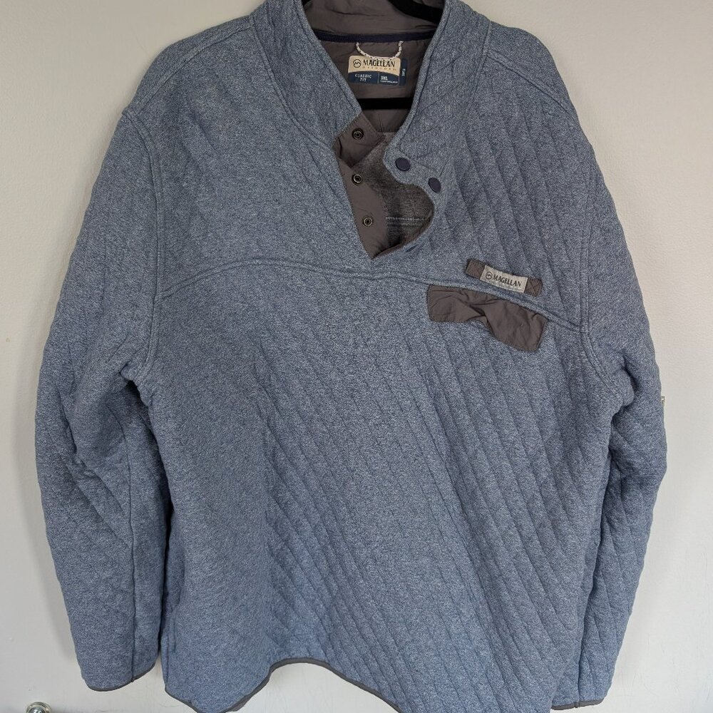 Magellan Outdoors Classic Fit Quilted Quarter Zip Heathered Blue 3XL
